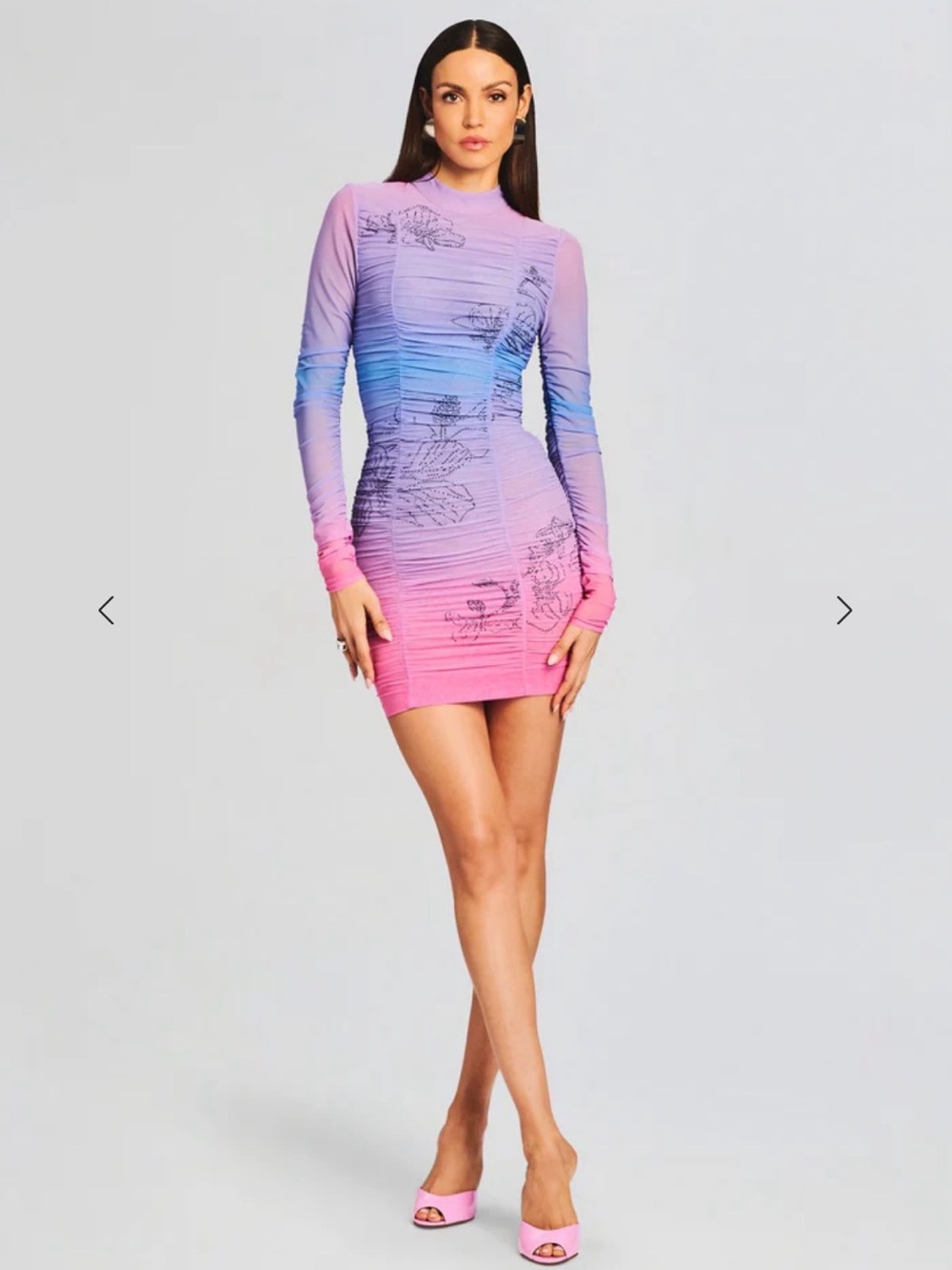 NWT Rococo Sand Blake Ruched Ombre Rhinestone Mini Dress Size Small